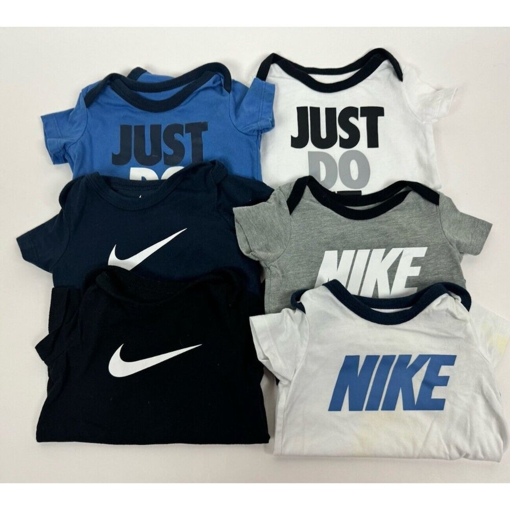 NIKE Infant Bodysuit 6 Months 6m Short Sleeve Black Blue Gray Logo Lot Do It